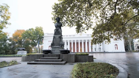 Low angle view of monument statue bust in City Center Odessa Ukraine 4K Stock Footage 122546576
