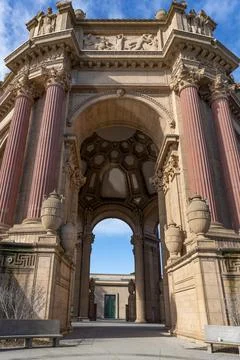Low angle view of the monumental rotunda and classical arches at the Palace.. Stock Photos