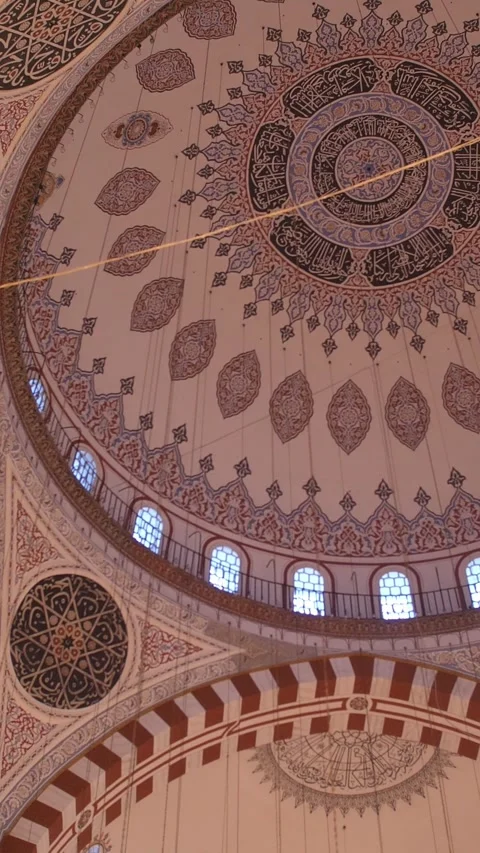 Low Angle View of Mosque Dome Interior in Istanbul Turkey 28.11.2022 Stock Footage 345816489
