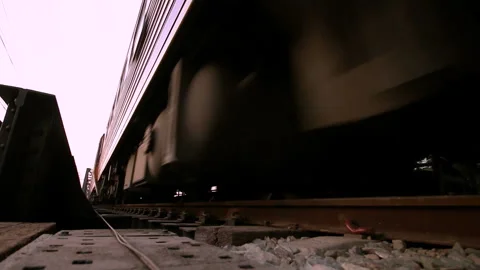Low angle view of moving passenger train. Stock Footage 146200895