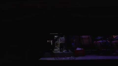 Low Angle View of Moving Train Wheels Showing Pedestrian Feet on Opposite Side. Stock Footage 323765673