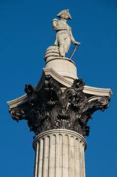 Low angle view of Nelson Column , London, UK. Stock Photos