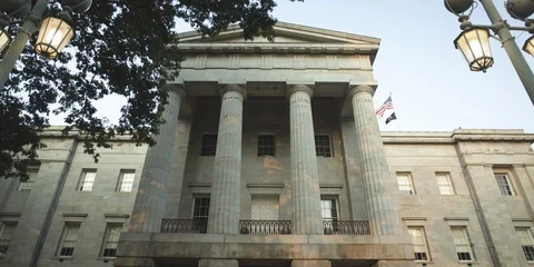 Low angle view of North Carolina State Capitol building in Raleigh Stock Footage 104116320