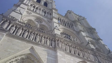 Low-angle view of Notre Dame Cathedral, France Stock Footage 305132874