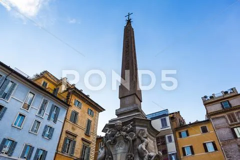 Low angle view of a obelisk, pantheon rome, rome, rome province, lazio, italy Stock Photos
