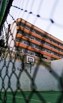 Low angle view of an old basketball court Stock-Fotos
