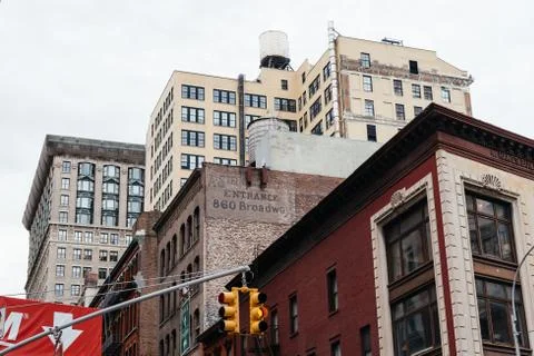 Low angle view of old brick buildings in New York City Stock Photos