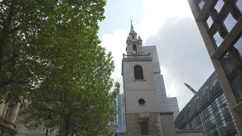 A low angle view of an old church tower. Stock Footage 139041190