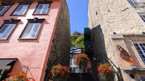 Low angle view of Old Quebec City tourist attractions Stock Photos