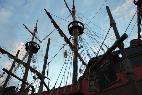 Low angle view of Old Ship in Museum showing mast , lookout , Paris , Fran... Stock Photos