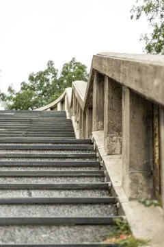 Low angle view of old stone stairs in Tuscany. Selective Focus. Foto stock