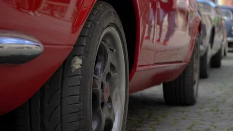 Low angle view of old timer cars outdoor presentation Stock Footage 203849853