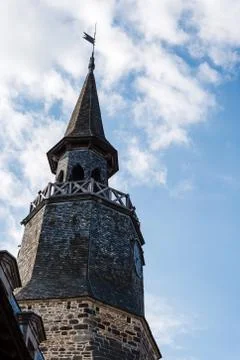 Low angle view of old tower in Dinan against sky Stock Photos