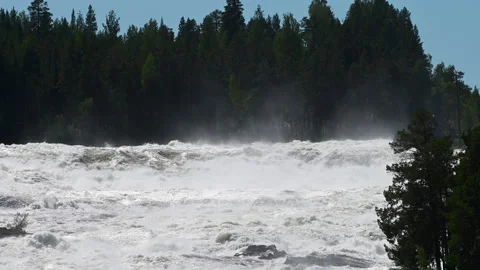 Low angle view over fast moving river rapids Stock Footage 245820069