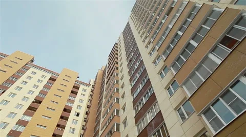 Low angle view of panel building. Pan shot from left to the right Stock Footage 48135711