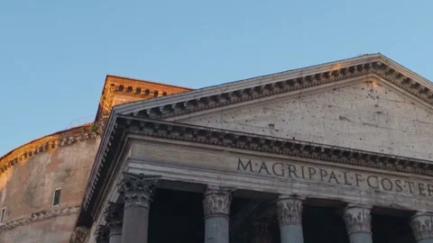Low angle view of the Pantheon columns and ancient Roman architecture Stock Footage 337231341