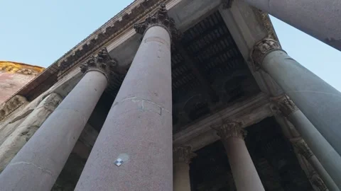 Low angle view of the Pantheon columns and ancient Roman architecture Stock Footage 337231357