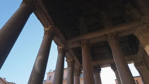 Low angle view of the Pantheon columns and ancient Roman architecture Stock Footage 337231545