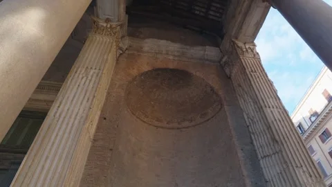 Low angle view of Pantheon portico and ancient Roman columns Stock Footage 337231677