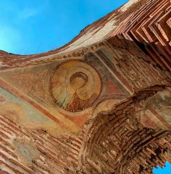 Low angle view of partially preserved  wall-painting Stock Photos