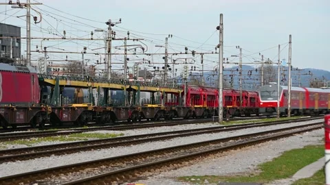 Low angle view of passenger train incoming Stock Footage 189325939