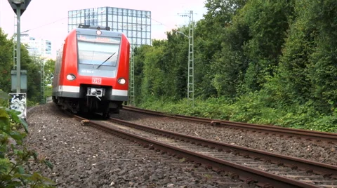 Low-angle view of a passing German S-Bahn Stock-Footage 64847525