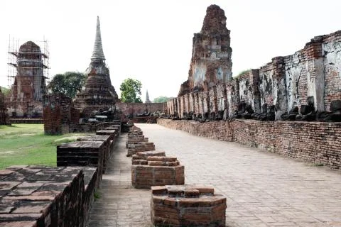 Low angle view of a path from the ruined temple from Ayutthaya Stock Photos