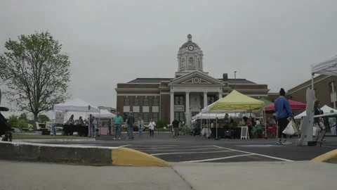 Low Angle View Of People At A Local Farmer's Market With Slight Left To Righ. 4K Stock Footage 152647525
