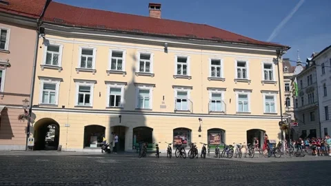Low angle view of people walking on Town Square, Ljubljana city, Slovenia Stock Footage 162254532
