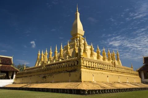 Low angle view of Pha That Luang, Vientiane, Laos Stock Photos