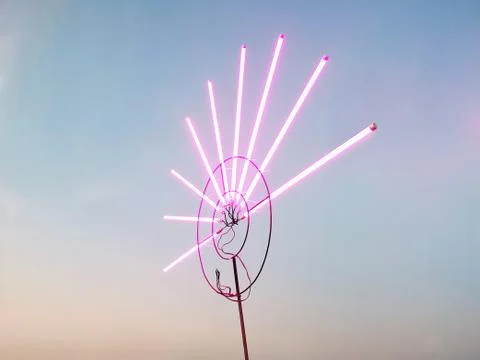 Low Angle View of Pink Fluorescent Lamps for Festival Decoration Stock Photos