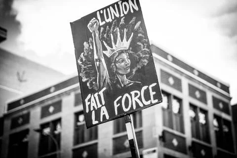 Low angle view of placard during protest Foto stock