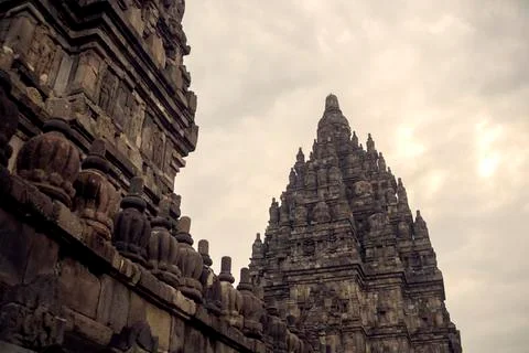 Low angle view of Prambanan temple against sky Stock Photos