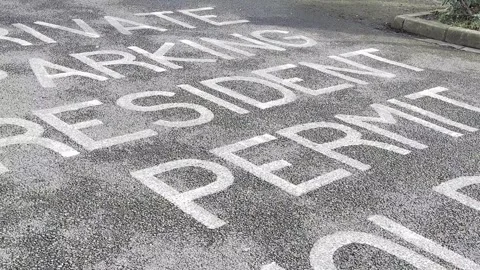 Low Angle View of Private Parking and Residents Only Road Marking in Urban Видео 330912073