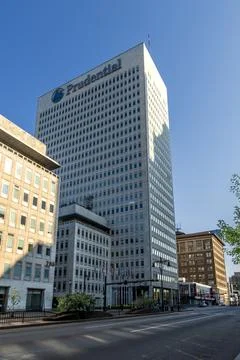 Low angle view of Prudential Tower in Newark Stock Photos