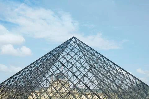 Low angle view of a pyramid, Louvre Pyramid, Musee du Louvre, Paris, France Stock Photos