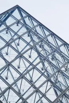 Low angle view of a pyramid, Louvre Pyramid, Musee du Louvre, Paris, France Stock Photos