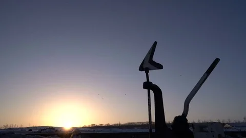 Low angle view of railroad switch through which the railway worker is moving Stock Footage 75277389