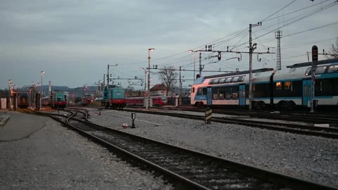 Low angle view of railway station platform Stock Footage 171104680