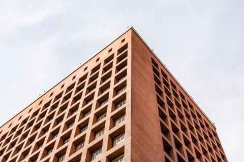 Low angle view of rationalist brick building in Madrid Stock Photos