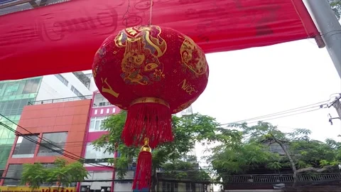 Low Angle View, Red Lantern Street Decoration, Ho Chi Minh City, Vietnam Stock Footage 317933163