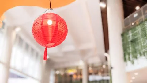 Low angle view of red lantern decorative lamp Stock Photos