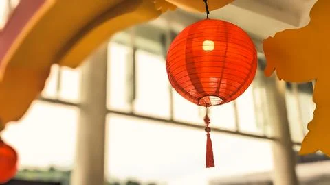 Low angle view of red lantern decorative lamp Stock Photos