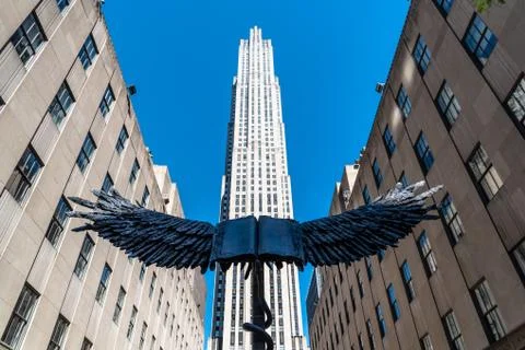 Low angle view of Rockefeller Center in Manhattan in NYC Stock Photos