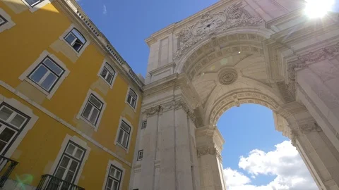 Low angle view of Rua Augusta Arch Stock Footage 87261788