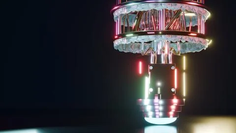 Low Angle View of Ruby Optical Core on Quantum Computer, 4K Photo Stock Photos