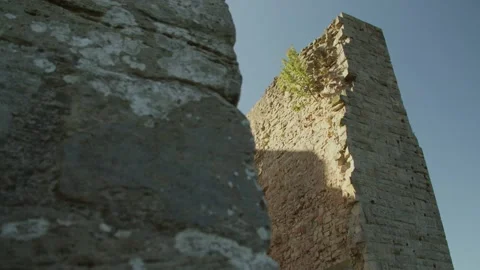 Low Angle View of Ruin of Old Castle Tower with Blue Sky on Sunny Summer Day 스톡 동영상 166145863