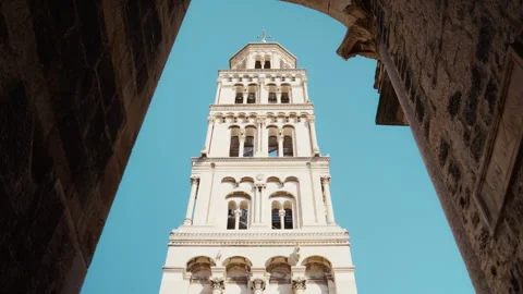 Low angle view of Saint Domnius Cathedral bell tower in historic Split, Croatia Stock-Footage 347348720