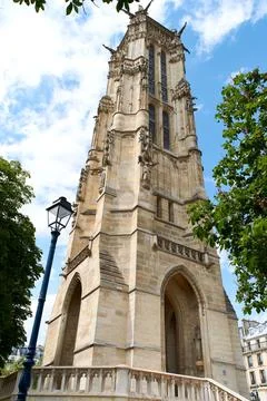 Low angle view of Saint Jacques Tower in Paris Stock Photos
