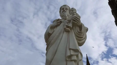 Low angle view of Saint Joseph's sculpture at Philomena's church.Mysore Stock Footage 240406573